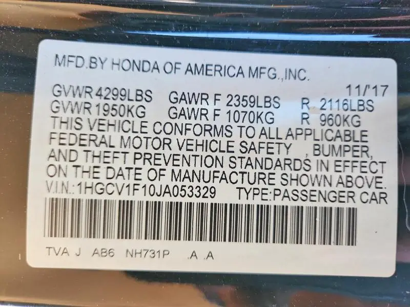 2018 HONDA ACCORD LX  