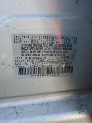 2019 NISSAN SENTRA S  