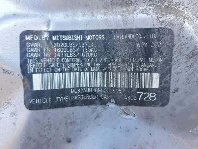 2022 MITSUBISHI MIRAGE ES  