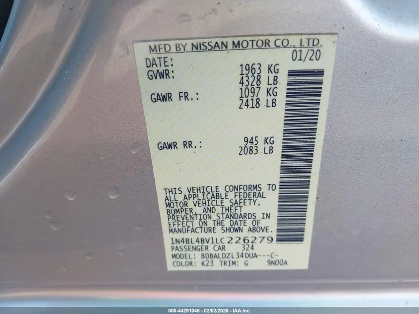 2020 NISSAN ALTIMA S FWD