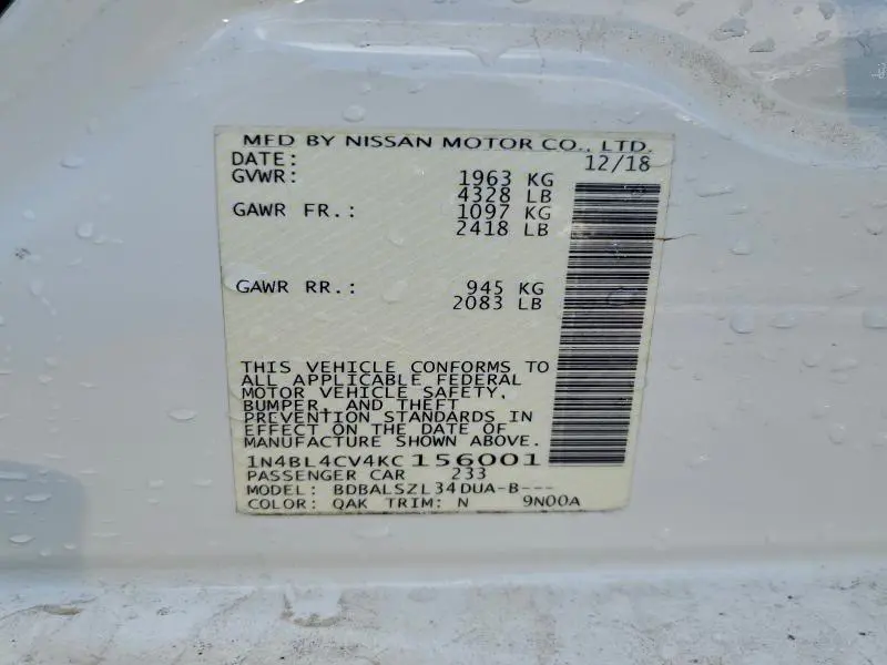 2019 NISSAN ALTIMA SR  