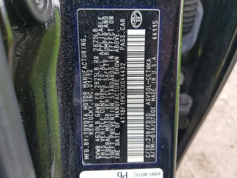 2012 TOYOTA CAMRY LE  