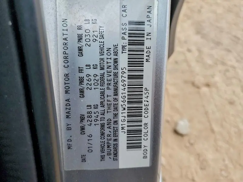 2016 MAZDA 6 GRAND TOURING  