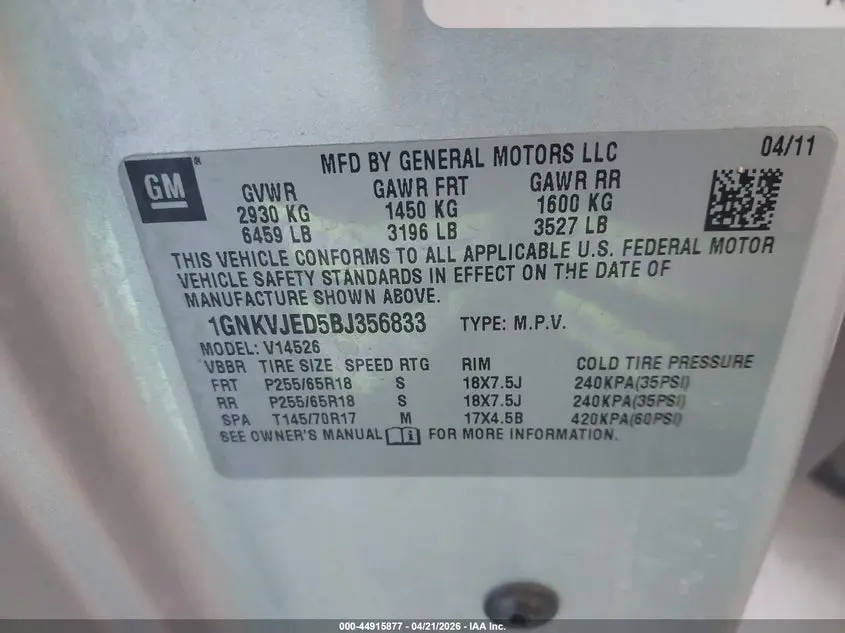 2011 CHEVROLET TRAVERSE 2LT