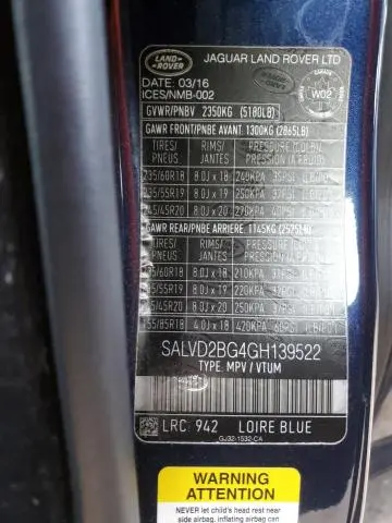 2016 LAND ROVER RANGE ROVER EVOQUE HSE DYNAMIC  