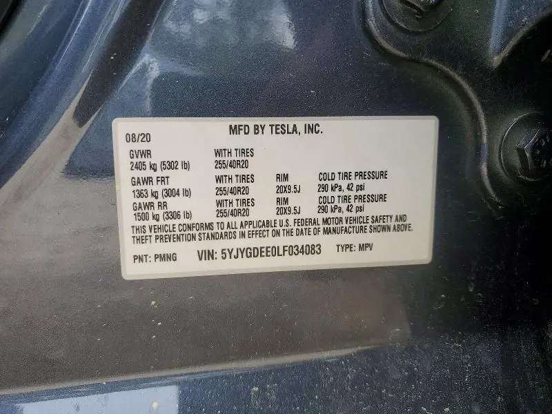 2020 TESLA MODEL Y   