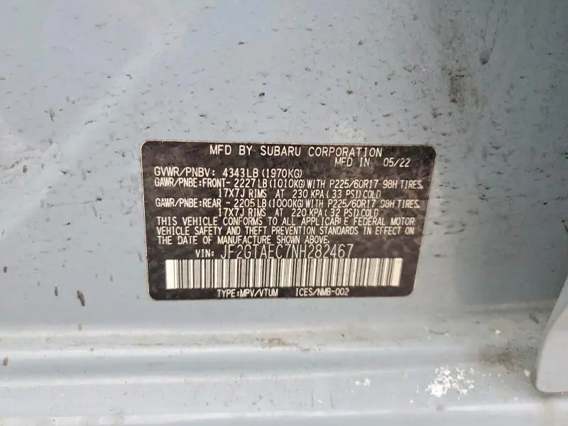 2022 SUBARU CROSSTREK PREMIUM  