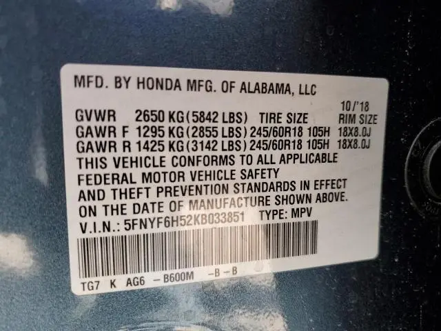 2019 HONDA PILOT EXL