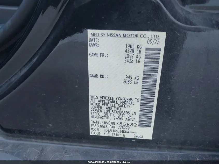 2022 NISSAN ALTIMA S FWD