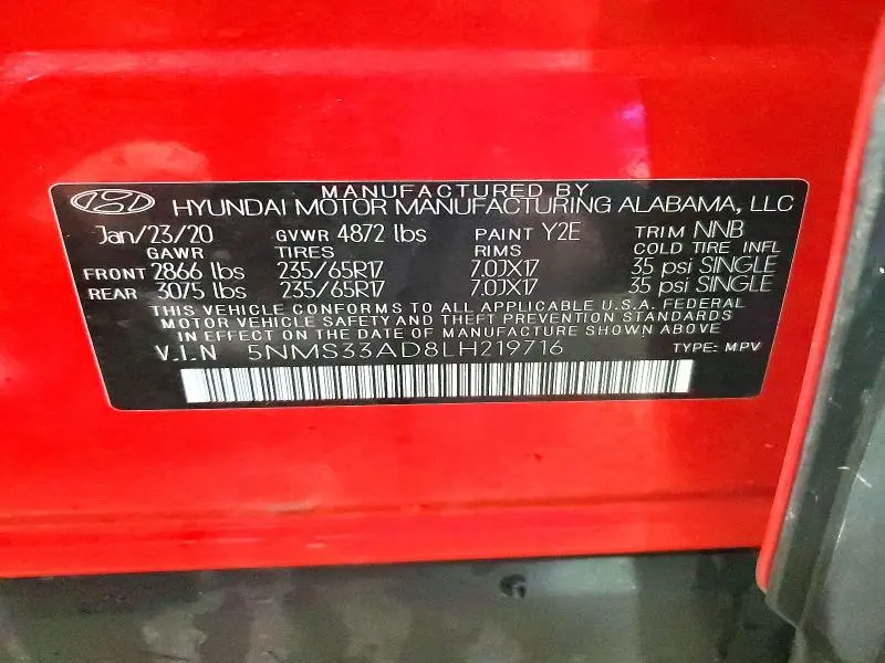 2020 HYUNDAI SANTA FE SEL  