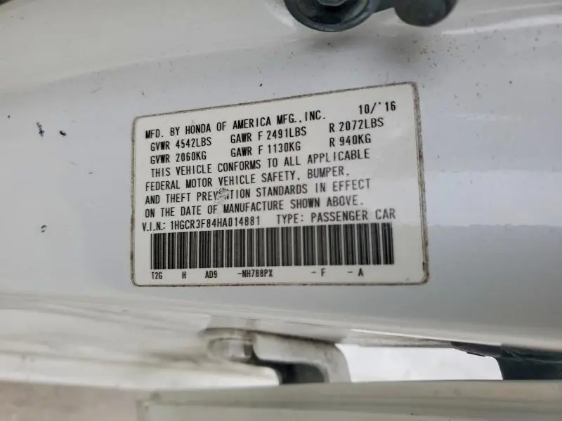 2017 HONDA ACCORD EXL  