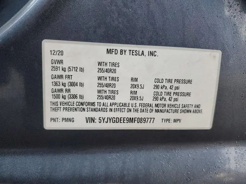 2021 TESLA MODEL Y   