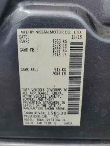 2019 NISSAN ALTIMA SL  