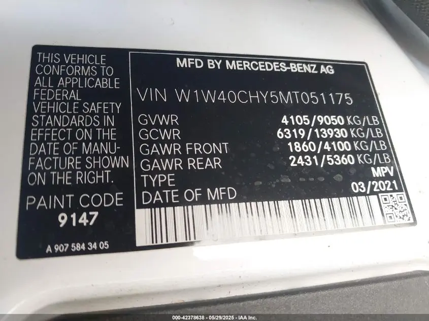 2021 MERCEDES-BENZ SPRINTER 2500