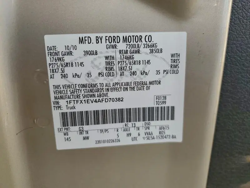 2010 FORD F150 SUPER CAB  