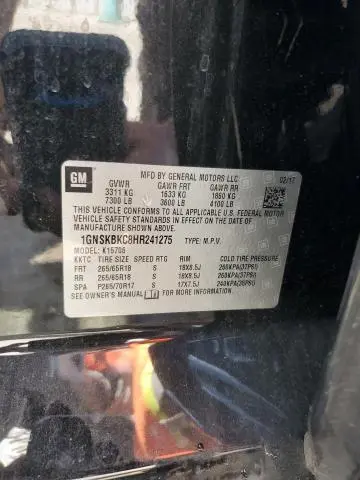 2017 CHEVROLET TAHOE K1500 LT  