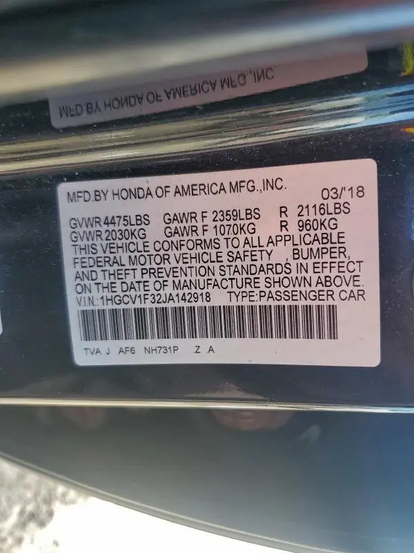 2018 HONDA ACCORD SPORT  