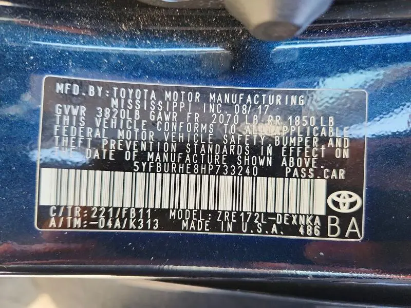 2017 TOYOTA COROLLA LE  