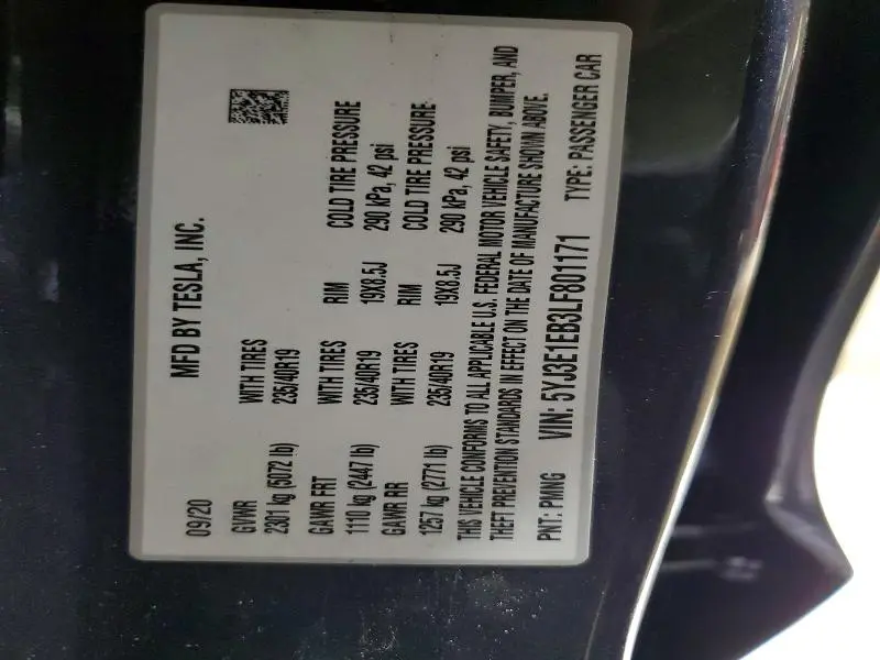2020 TESLA MODEL 3   