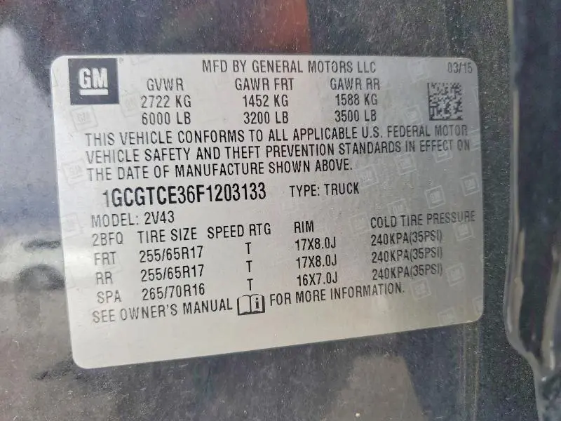 2015 CHEVROLET COLORADO Z71  