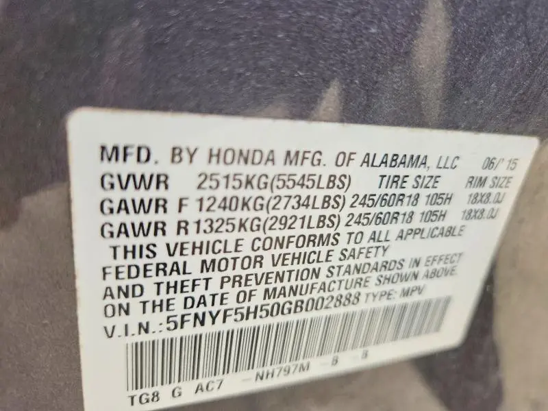 2016 HONDA PILOT EXL  