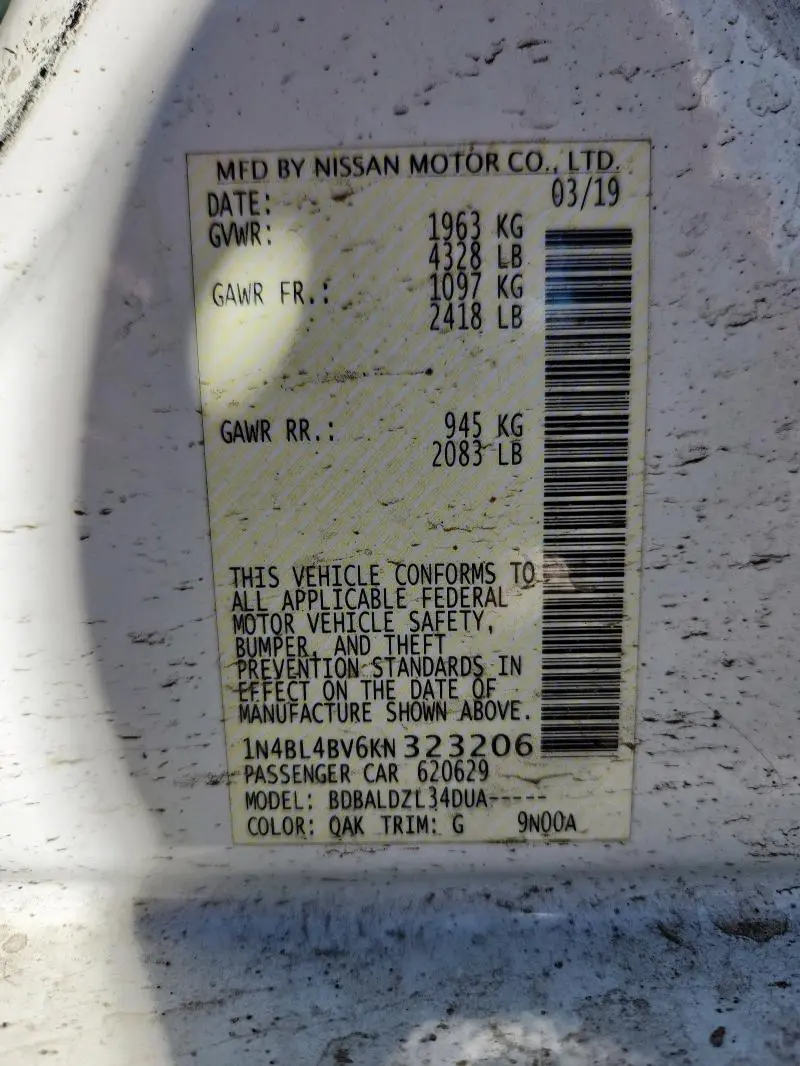 2019 NISSAN ALTIMA S  