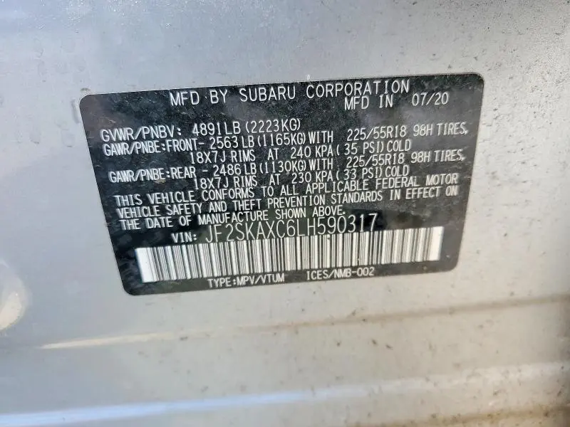 2020 SUBARU FORESTER TOURING  