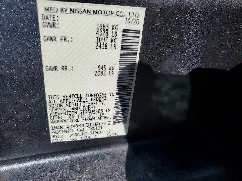 2021 NISSAN ALTIMA SV  