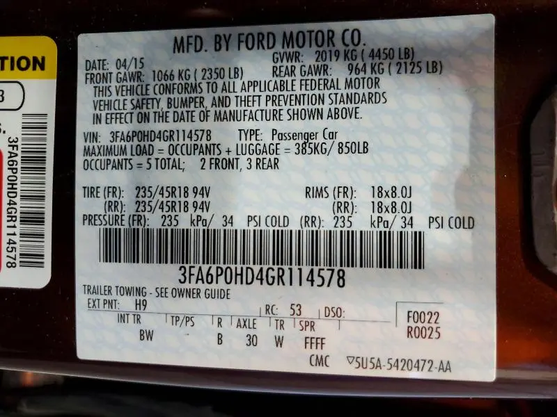2016 FORD FUSION SE  