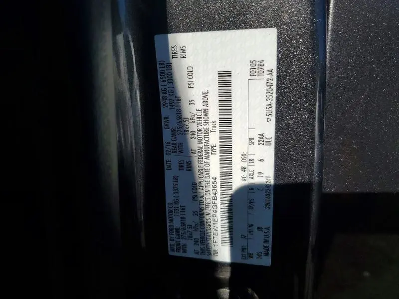 2016 FORD F150 SUPERCREW  