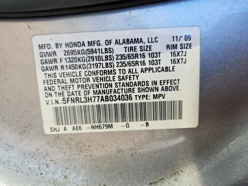 2010 HONDA ODYSSEY EXL  