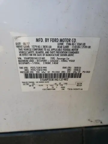 2017 FORD TAURUS SEL  