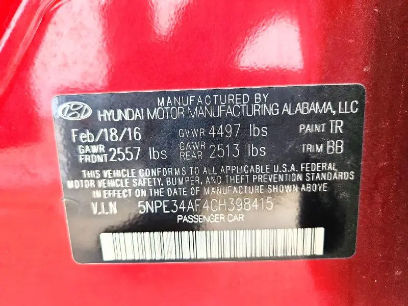 2016 HYUNDAI SONATA LIMITED  