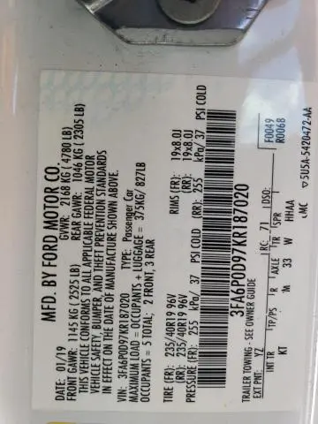 2019 FORD FUSION TITANIUM  