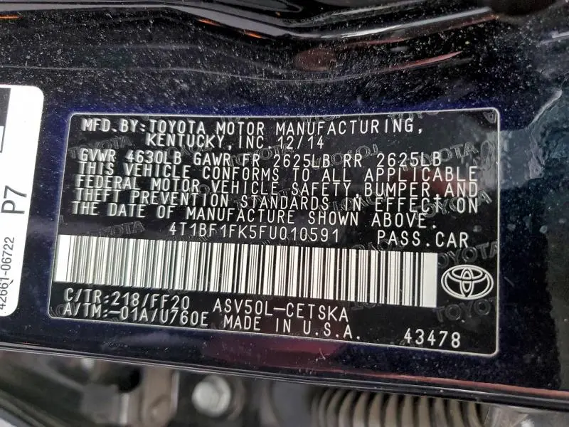 2015 TOYOTA CAMRY LE  