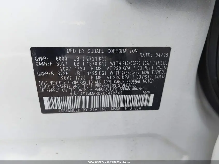 2019 SUBARU ASCENT TOURING