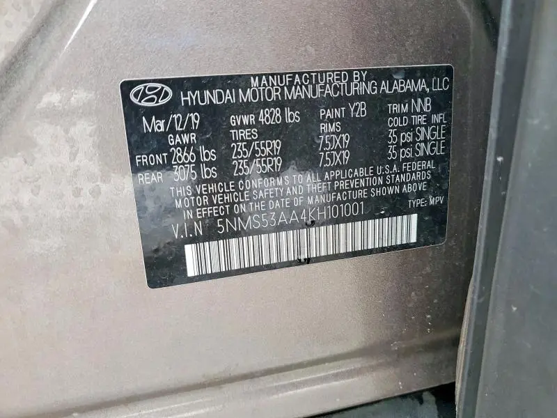 2019 HYUNDAI SANTA FE LIMITED 2.0T  