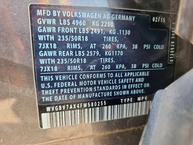 2015 VOLKSWAGEN TIGUAN S  