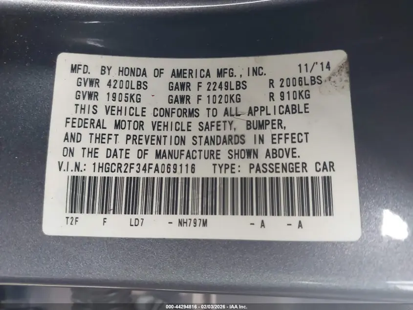 2015 HONDA ACCORD LX