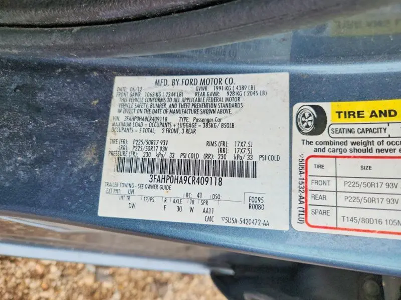 2012 FORD FUSION SE  