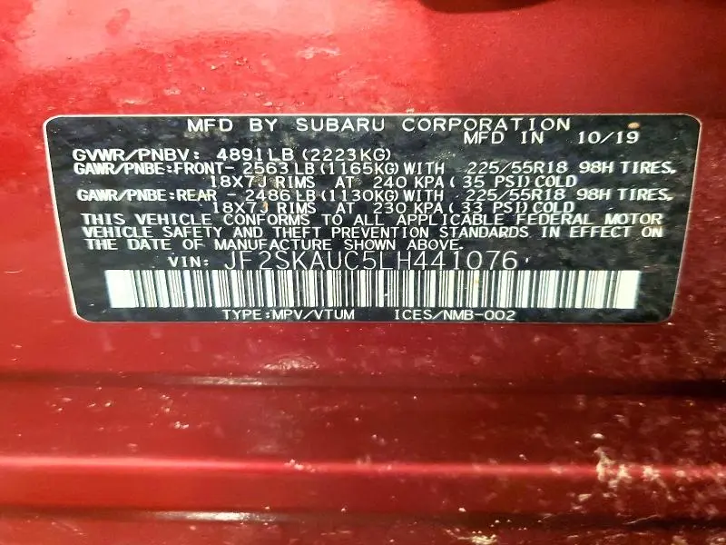 2020 SUBARU FORESTER LIMITED  