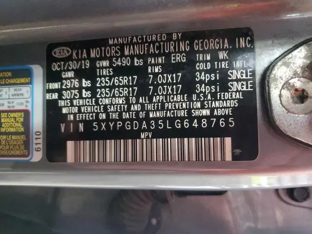2020 KIA SORENTO L  