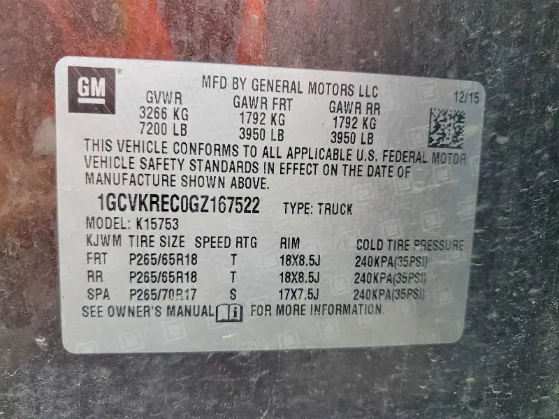2016 CHEVROLET SILVERADO K1500 LT  