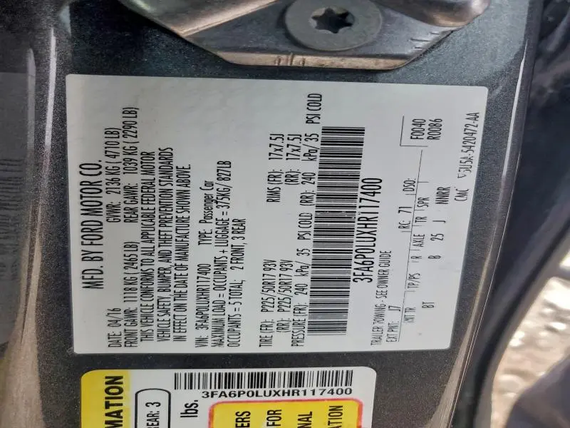 2017 FORD FUSION SE HYBRID  