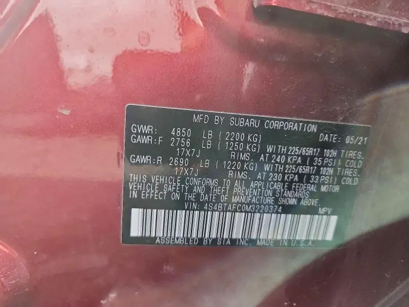 2021 SUBARU OUTBACK   