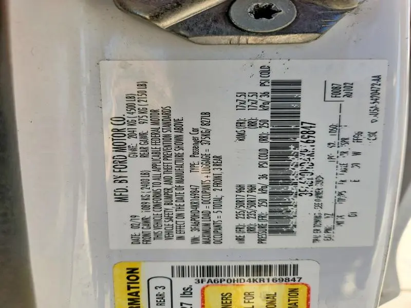 2019 FORD FUSION SE  