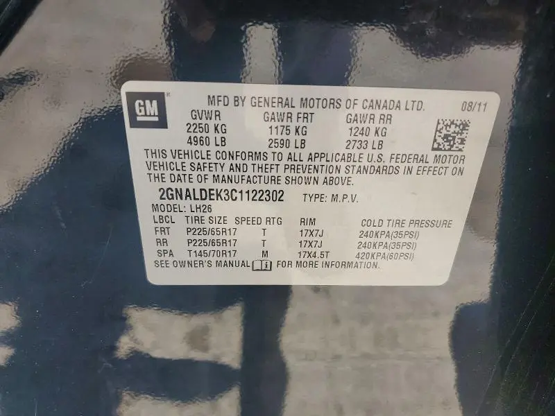 2012 CHEVROLET EQUINOX LT  