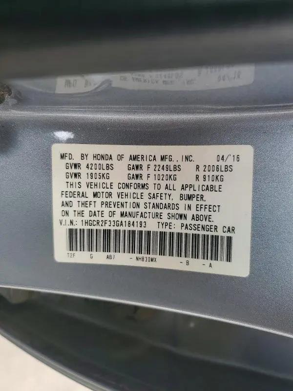 2016 HONDA ACCORD LX  