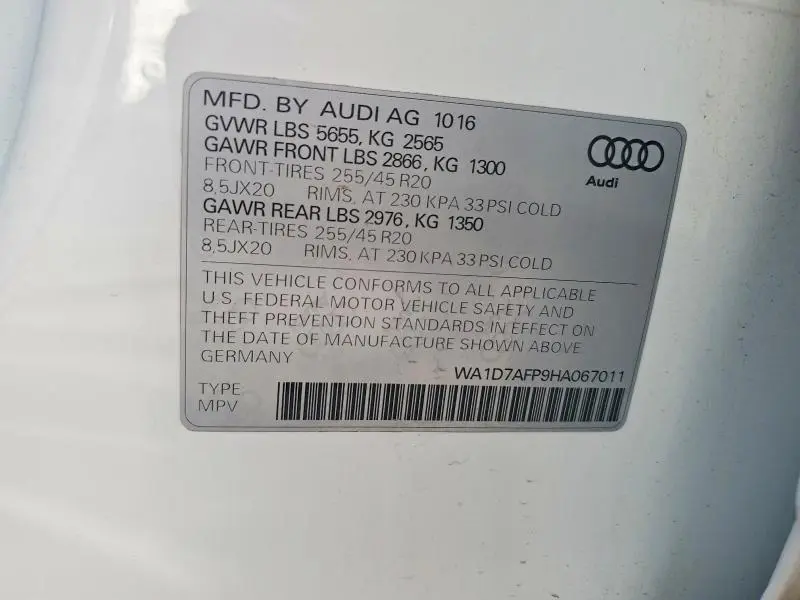 2017 AUDI Q5 PREMIUM PLUS S-LINE  