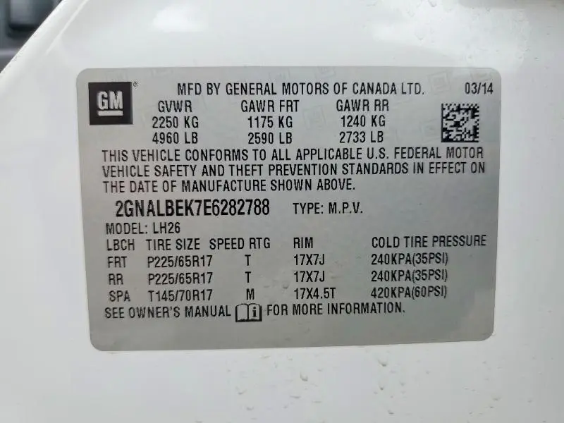 2014 CHEVROLET EQUINOX LT  